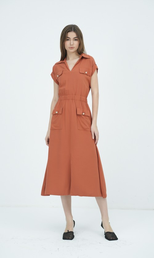 Sixdo SIXDO G-Ochre Woven Flared Dress for Women